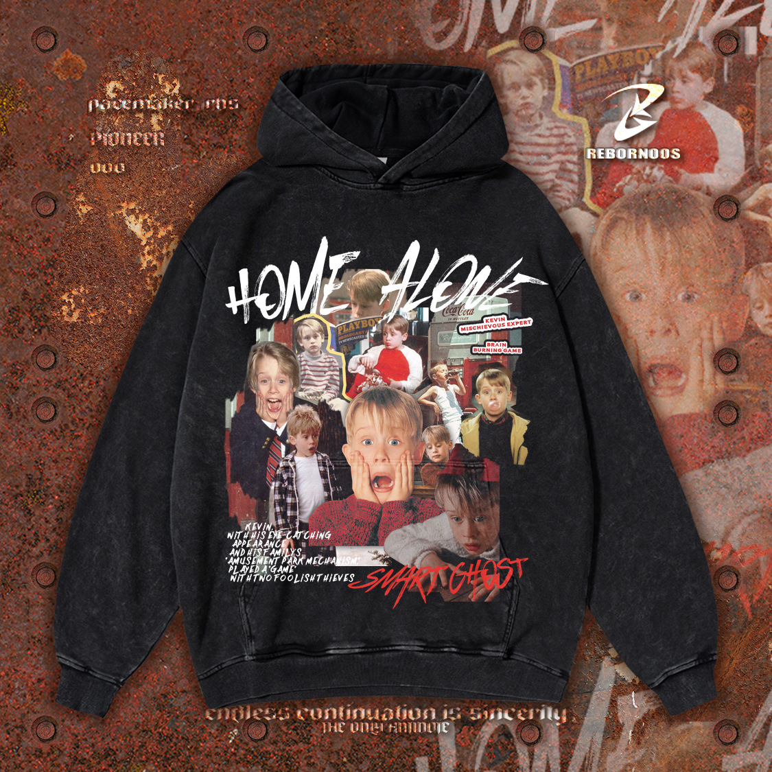 rbs男小鬼铛家街头vibe美式洗水做旧连帽卫衣白墨直喷印花图案潮