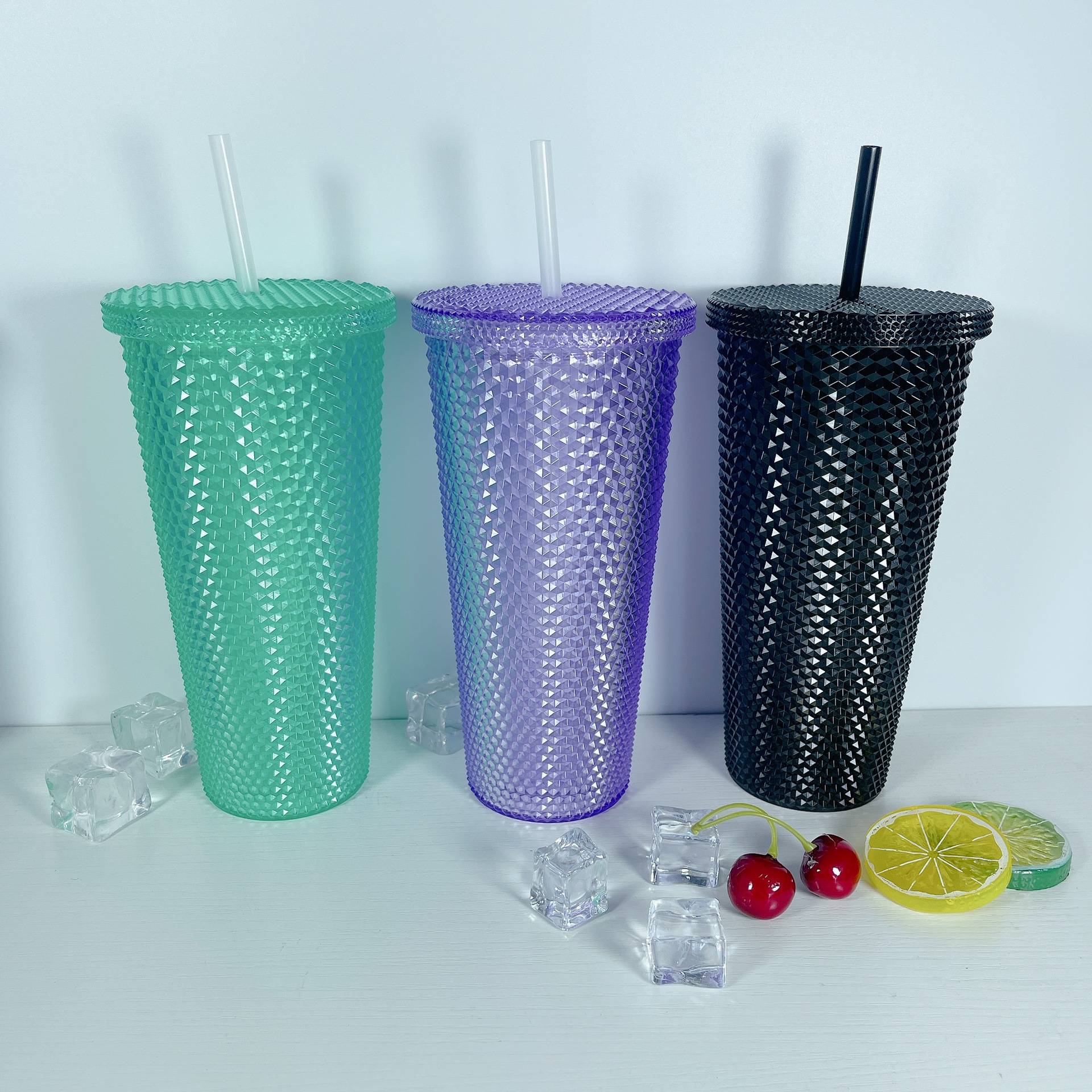New Straw Plastic Cup 600ml Diamond Cup Bright Star Empty Cup Pineapple Cup Hand Cup Durian Cup