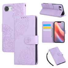 适用iphone16E蔷薇花压花手机皮套防盗刷插卡皮壳苹果手绳保护套
