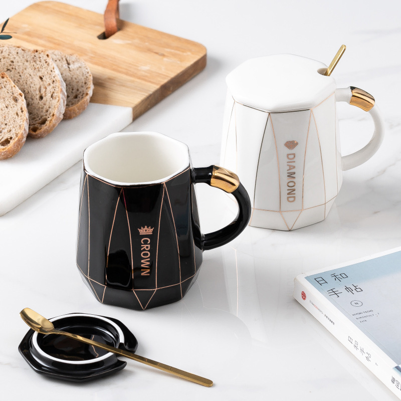 Nordic Light Luxury Mug Office Creative Coffee Cup Internet Celebrity Home Breakfast Cup Ceramic Drinking Cup with Lid