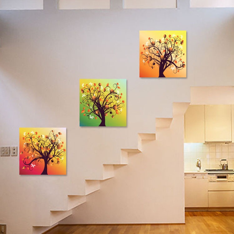 发财树装饰画三联画无框现代简约楼梯间挂画组合抽象走廊过道壁画