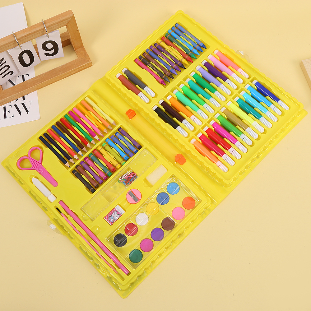 Royscletar Harrow Small Yellow Duck 86-Piece Set Portable Children's Painting Hand Crayon Marker Package Wholesale