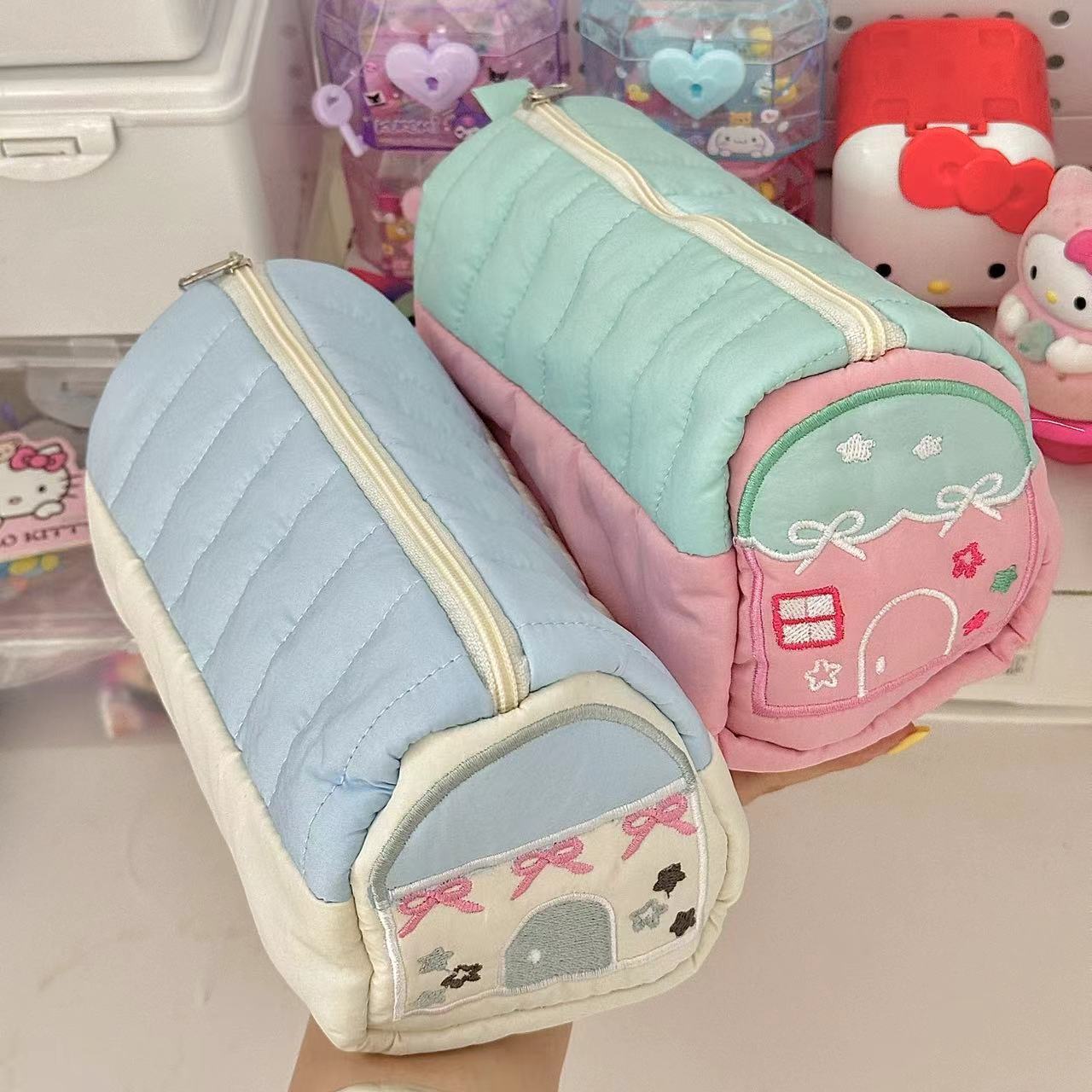 ins粉色小房子笔袋可爱文具盒收纳袋女生大容量高颜值蓝色文具袋