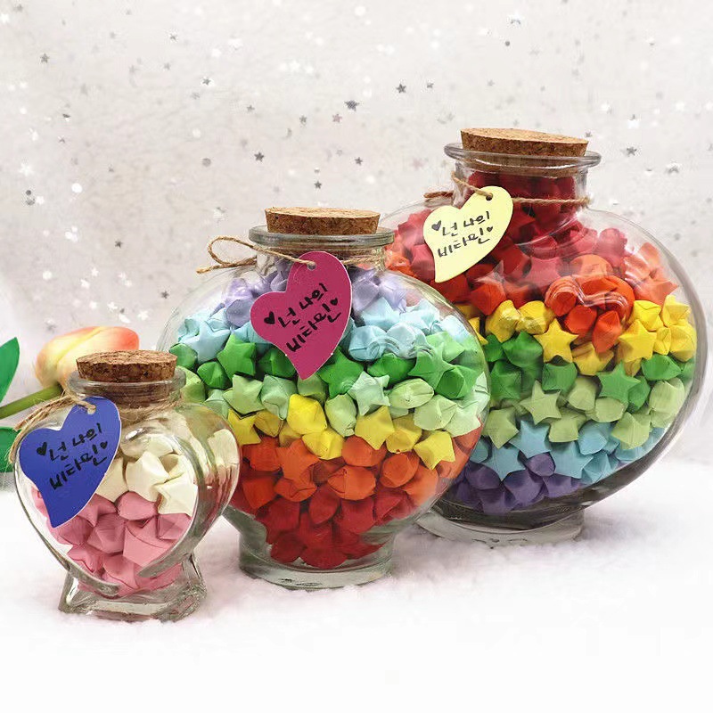 大爱心玻璃瓶幸运星塑料管星星瓶木塞许愿瓶 diy星空彩虹瓶漂流瓶