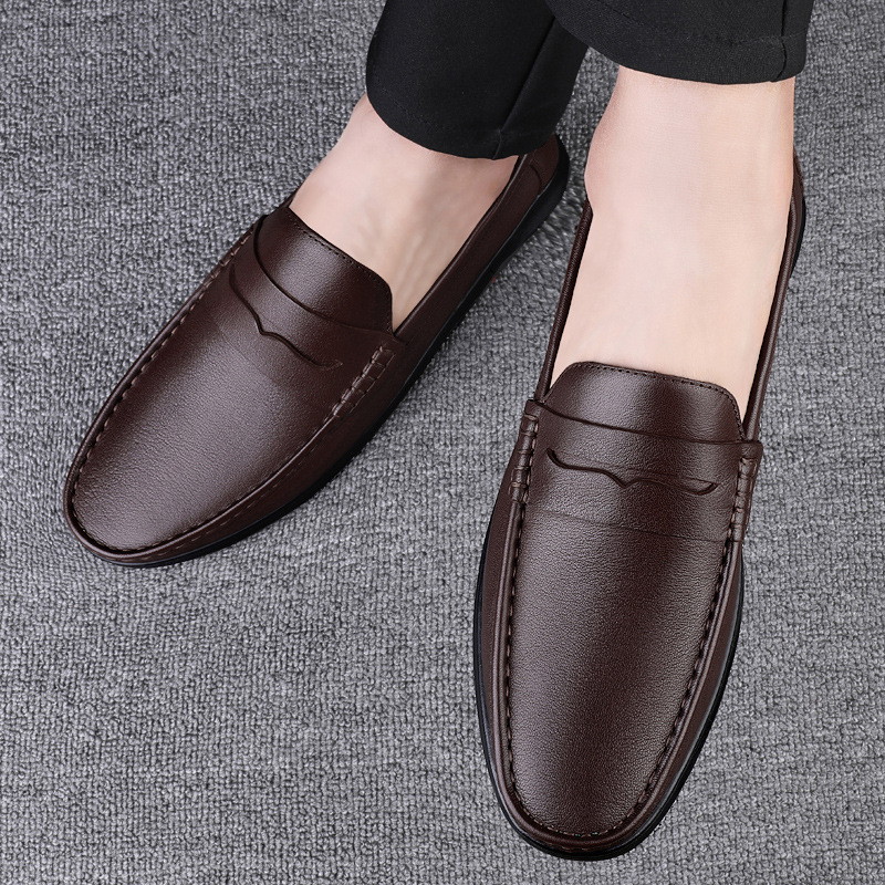 春季男款豆豆鞋男软皮英伦一脚蹬套脚乐福鞋驾车鞋软底休闲皮鞋