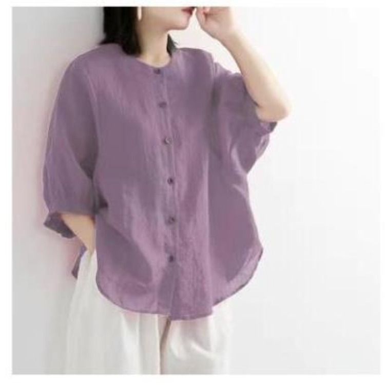 2023 New Cotton and Linen Shirt Women Lantern Sleeve Retro Artistic Top plus Size Loose Half Sleeve Shirt Women