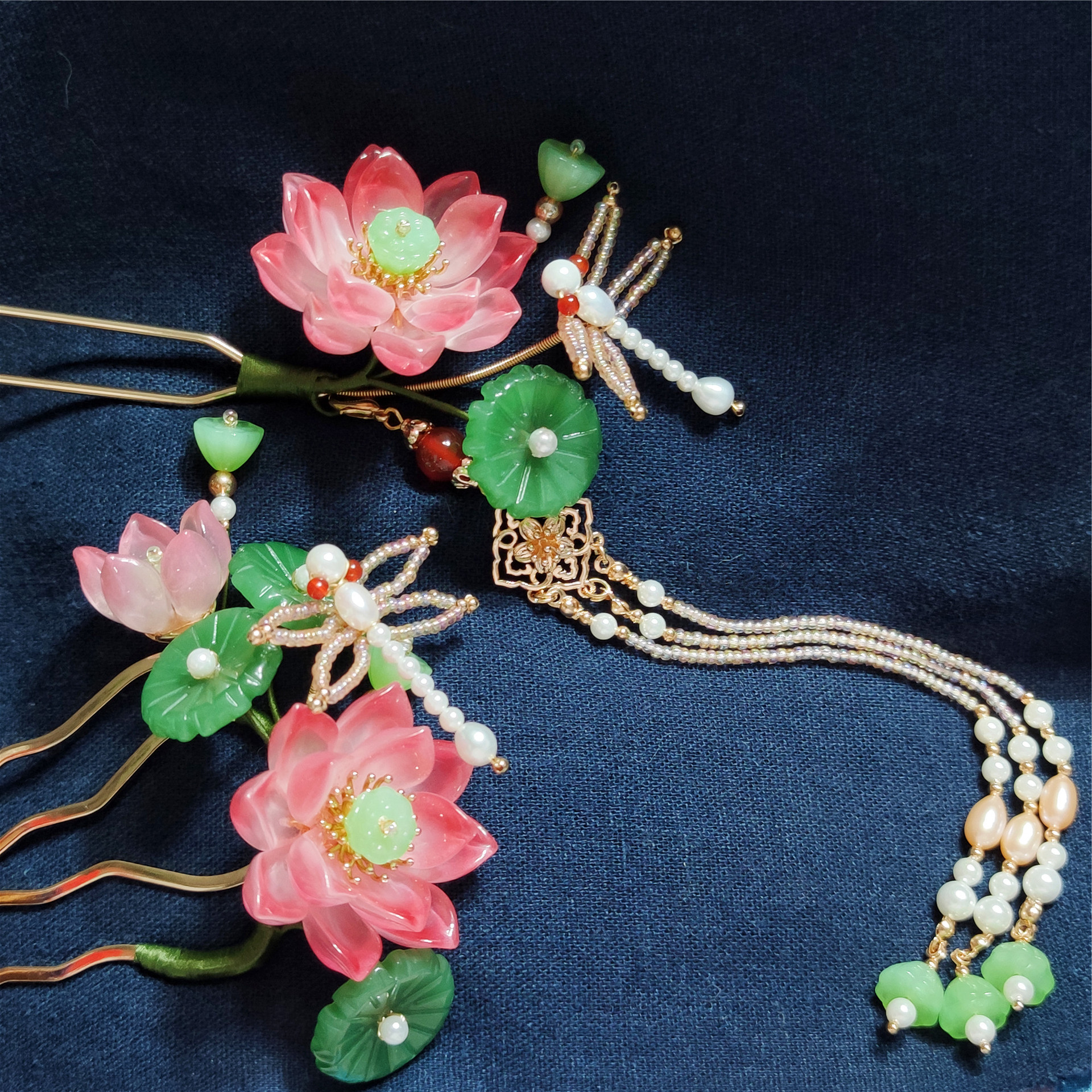 新品上架手工制作汉服发簪古装头饰古风发饰流苏发簪插梳荷花蜻蜓