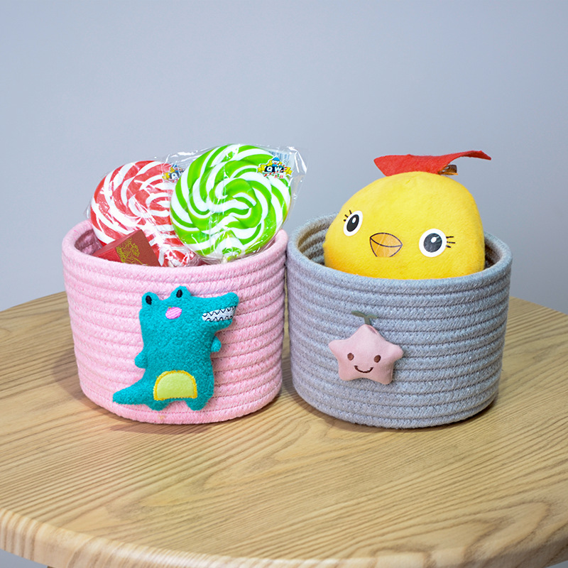 Cotton String Cartoon Mini Storage Box Makeup Brush Children Toy Storage Basket Cute Desktop Sundries Snack Knitted Basket