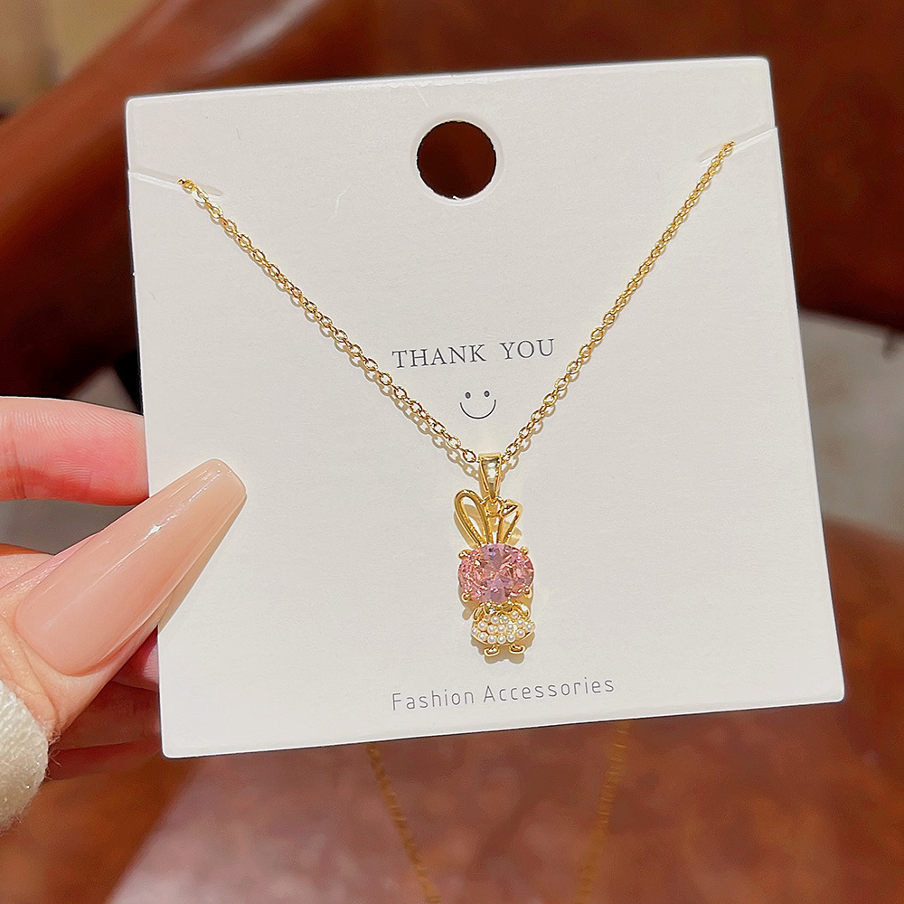 Sweet Elegant Zircon Rabbit Necklace Women's Exquisite High Sense Fashion Necklace Ins Style Light Luxury All-Match Clavicle Chain