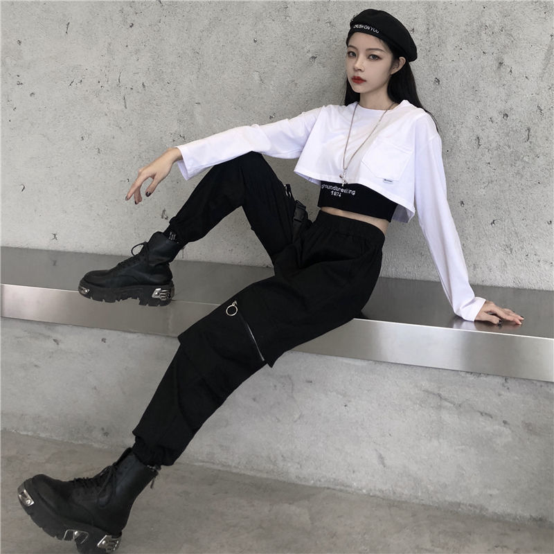 街舞服装洋气工装裤套装女秋季运动休闲韩版学生套装女霸气两件套