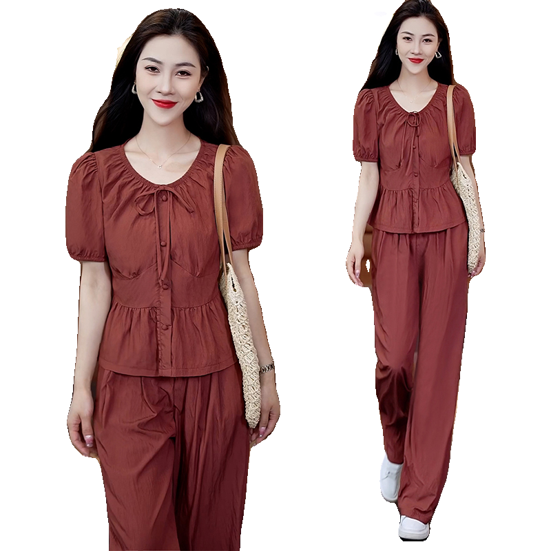 时尚阔腿裤套装女2024夏季新款洋气质显瘦时髦减龄休闲短袖两件套