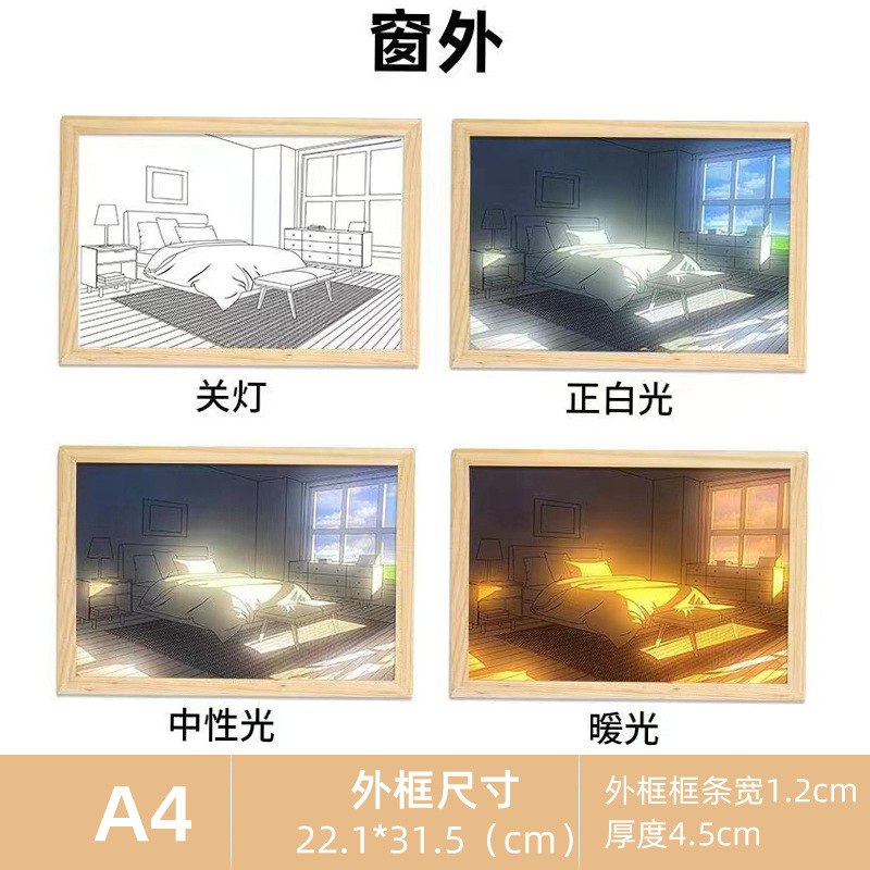 Tiktok Xiaohongshu Hot Ins Style Bedroom Living Room Home Creative Light Painting Photo Frame 8-Inch A4 Dormitory Bedside Lamp