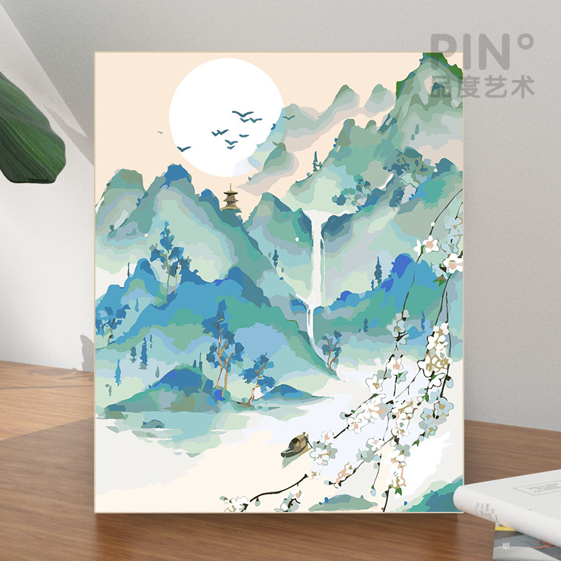 数字油画diy古典风景客厅卧室装饰画挂画手工填色水墨油画中国风