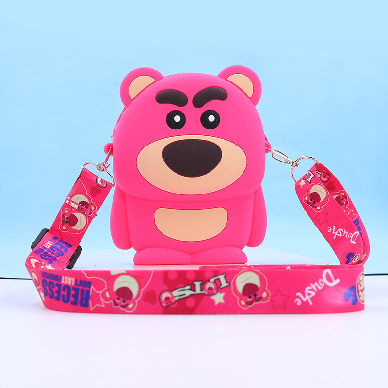 Popular Strawberry Bear Bag Cartoon Children's Silicone Bag Cute Crossbody Shoulder Bag Girls' Coin Purse Western Style