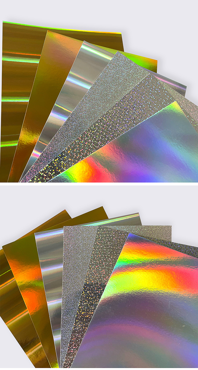 圣诞礼品亮膜包装纸镭射金银卡纸包装纸激光彩印素面银卡纸