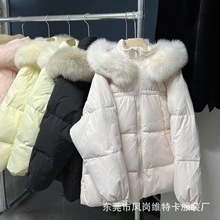 白鸭绒羽绒服女23年韩版冬季长款过膝面包服高端外套工厂货源批发