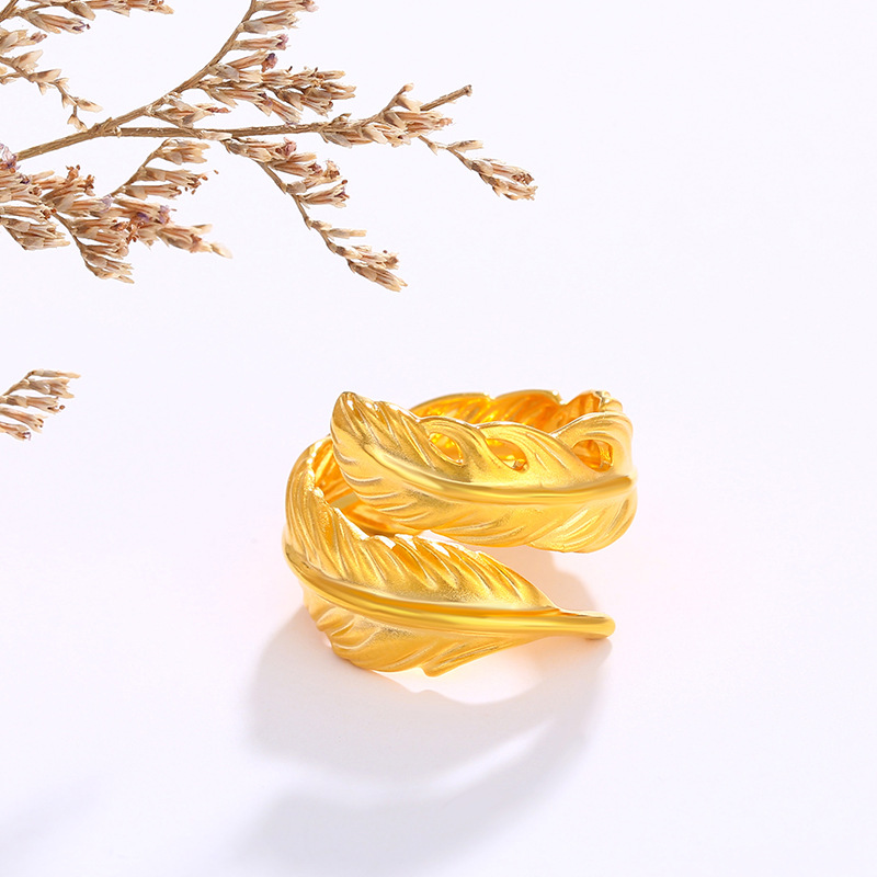 Xuping Jewelry Simulation Gold Plated Magic Words Feather Open Ring Fashion Unique Women Domineering Ring