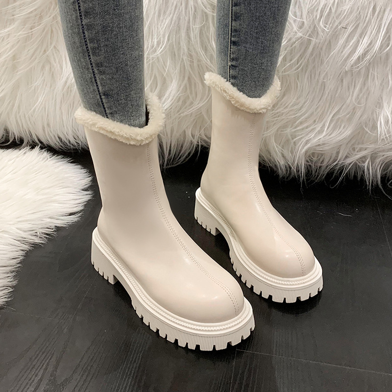 白色保暖大码马丁靴女2023冬季新款加绒加厚毛毛短靴圆头雪地靴潮