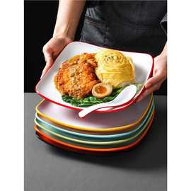 密胺餐具盘子商用快餐店猪脚饭快餐盘套装餐厅饭店盖浇饭方形盘