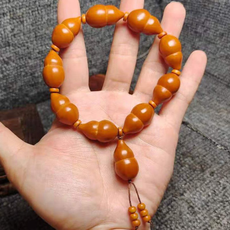 橄榄核雕刻葫芦手串手链核雕正圆光珠手钏手持素核文玩单籽素串