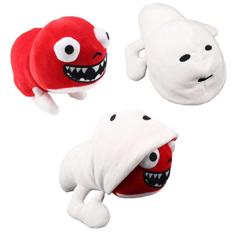 可翻转 警迪桥梁白色红色蠕虫变身虫 毛绒玩具公仔 娃娃礼品 可爱