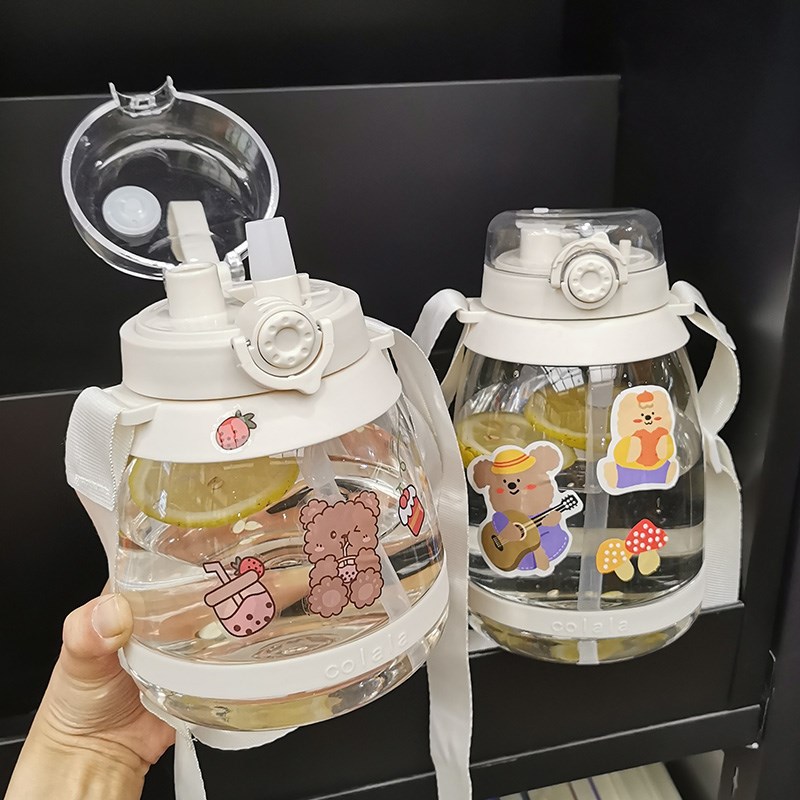 大肚肚吸管杯夏季可爱超大容量大人小孩便携壶塑料网红杯孕妇专用