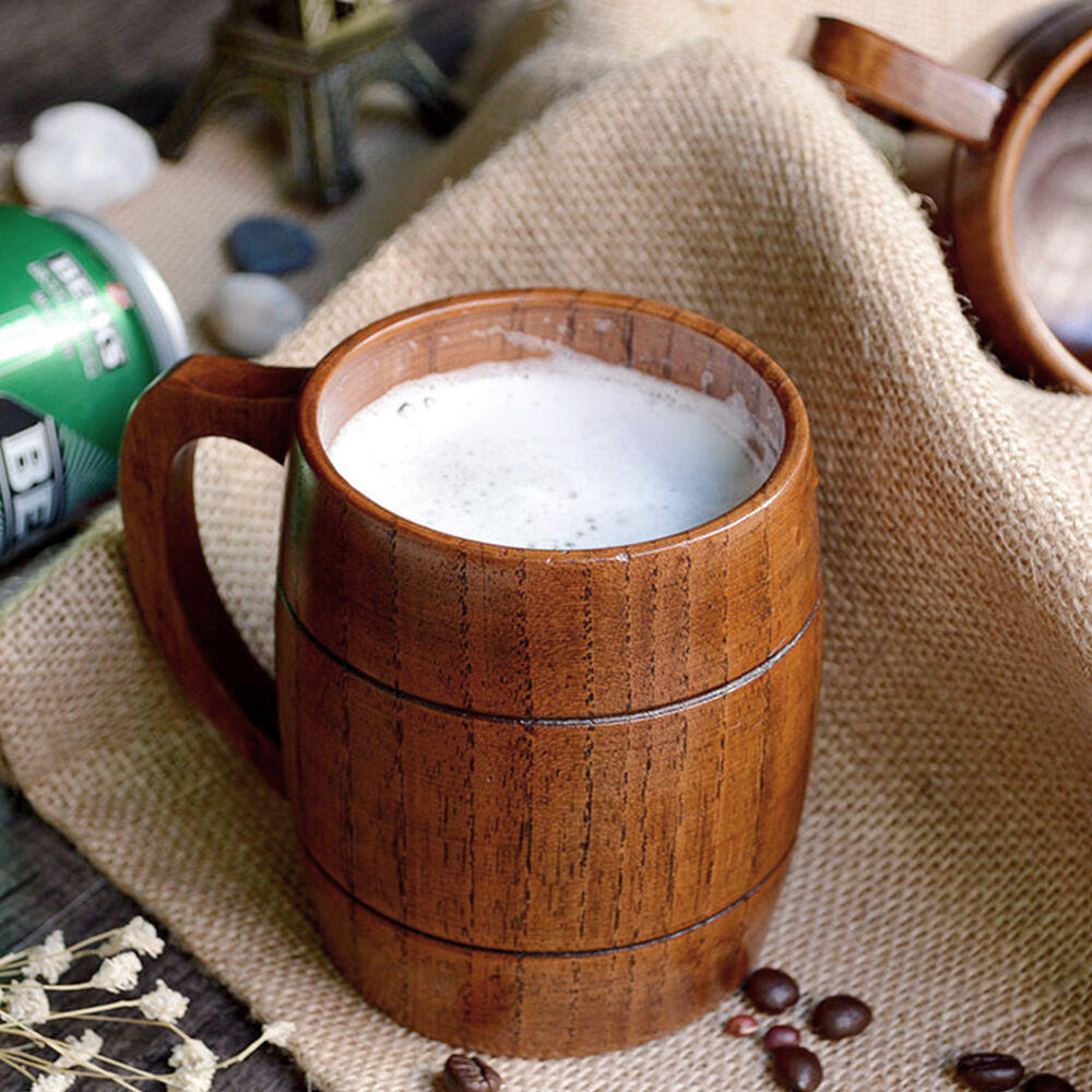 木质啤酒杯个性酒吧海盗王杯子带耳烧烤酒杯木桶杯日式实木原木杯