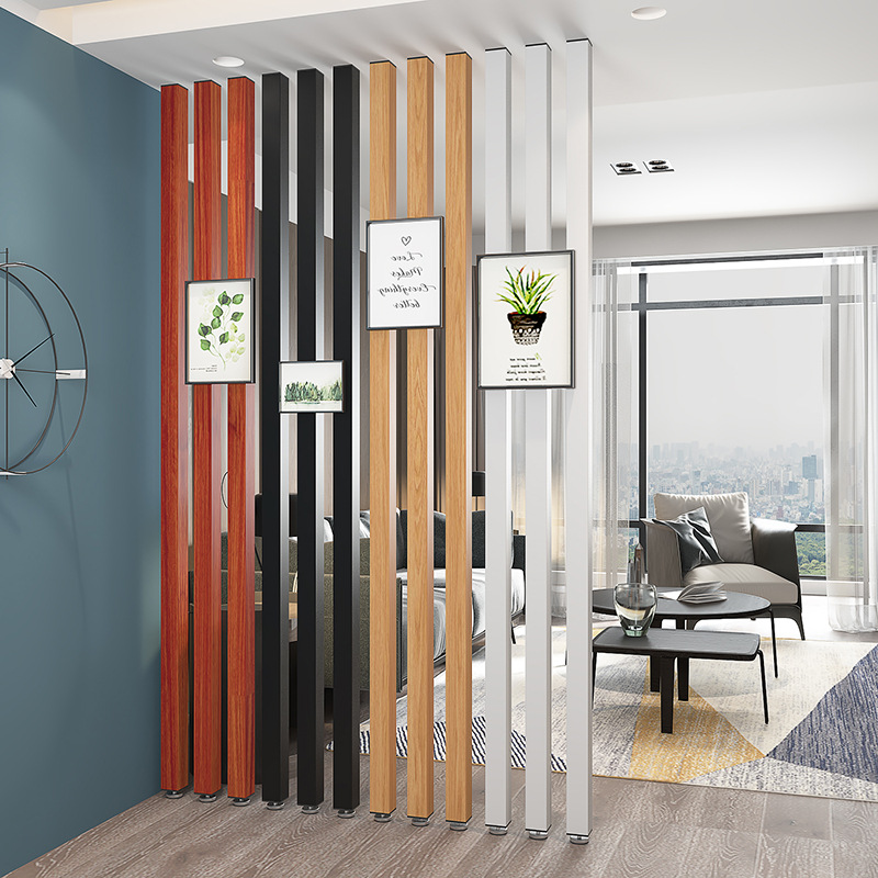 屏风隔断客厅网红装饰墙简约办公室免打孔铝合金实木格栅玄关立柱
