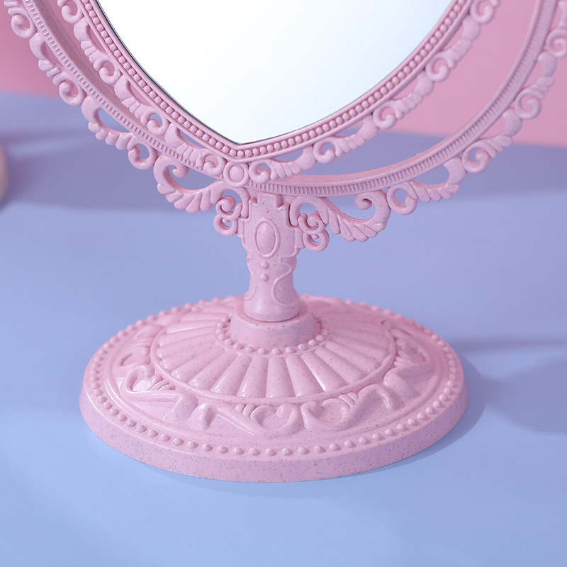 Desktop Makeup Mirror Double-Sided Beauty Dressing Mirror Bedroom European Retro Mirror Desktop Beauty Makeup Love Mirror