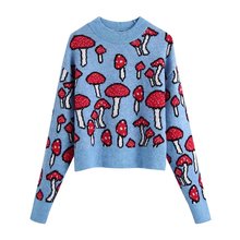 wish亚马逊eBay2022春女装蘑菇提花针织衫毛衣