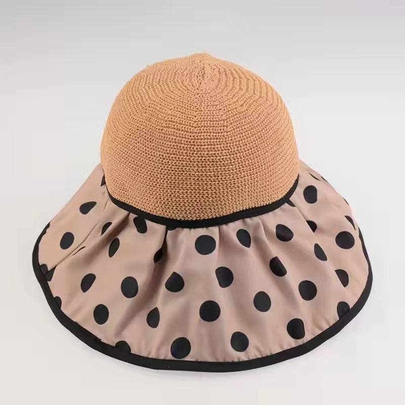 Hat Spring and Summer Female Face-Covering All-Match Sun Protection Hat Bucket Hat Polka Dot Sun Hat Girl's Cap Straw Hat Uv Protection Cover Face