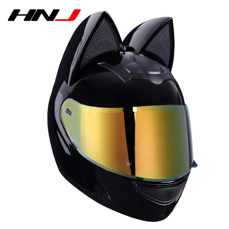 Hnj Electric Motorcycle Helmet Female 3c Certified Cat Ears Full Face Helmet Summer Bluetooth Motorcycle Full Face Helmet Factory Wholesale