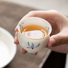 兰花茶杯陶瓷功夫茶具主人杯单杯白瓷家用品茗杯釉下彩喝茶杯