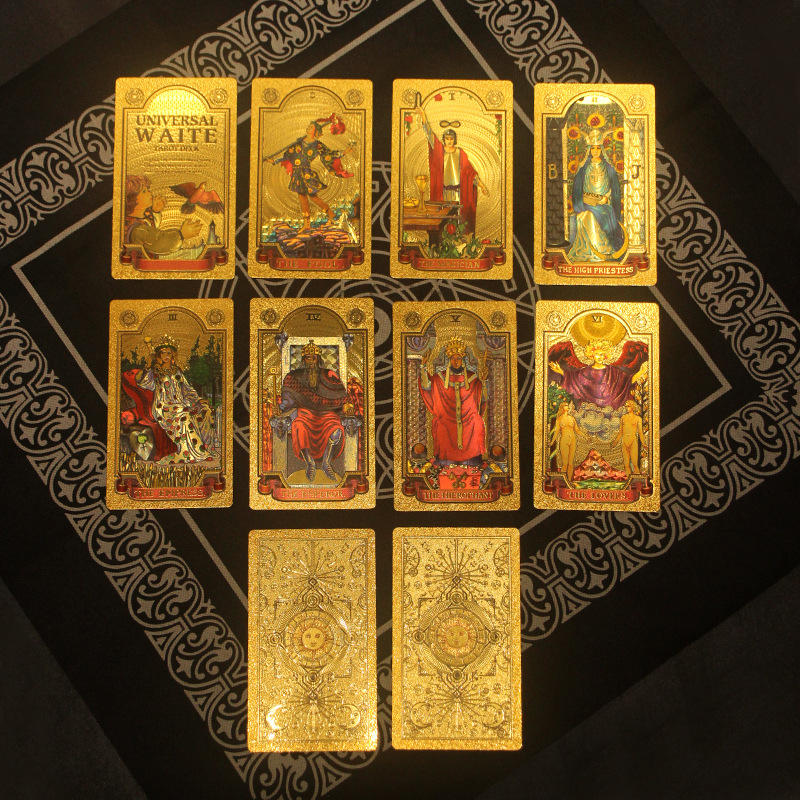 新款金箔塔罗牌tarot烫金彩印塔罗牌塑料pvc防水桌游扑克牌批发