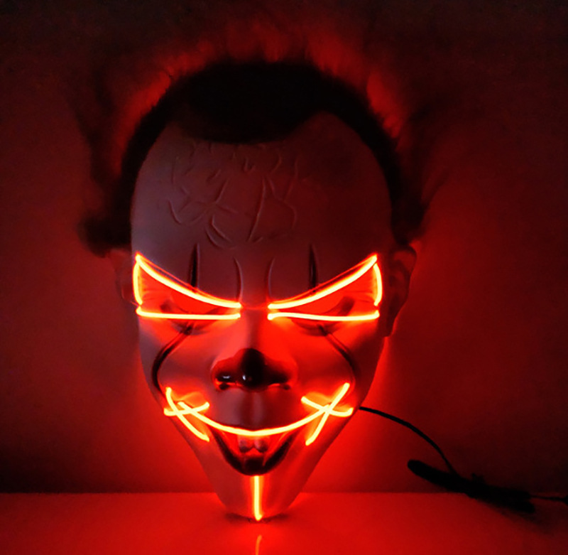 跨境回魂夜发光小丑面具批发万圣节恐怖吓人面具假面舞会装扮道具