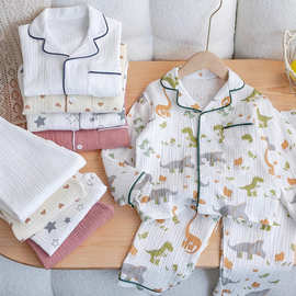 儿童睡衣a类纯棉印花长袖开衫翻领套装卡通印花睡衣可爱童装套装