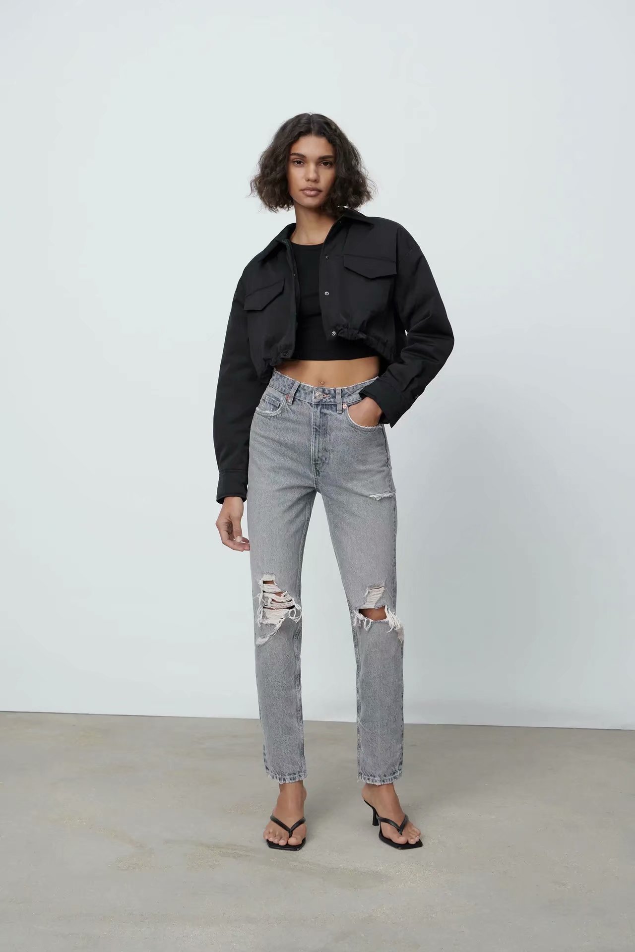 女士全棉破洞牛仔裤图片