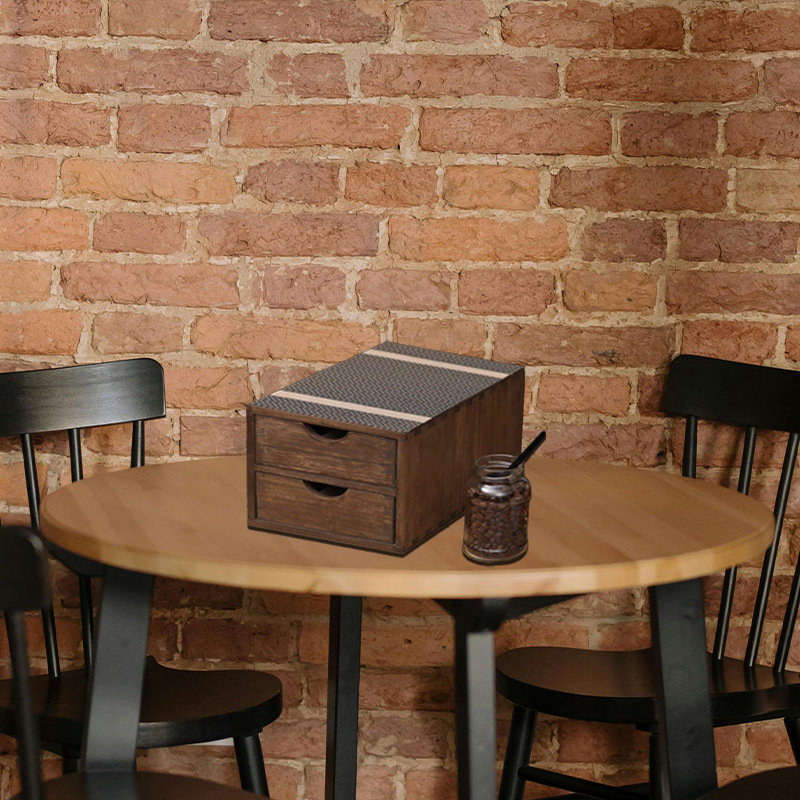 木质桌面收纳盒抽屉式复古带把手首饰收纳整理盒饰品盒分格收纳盒