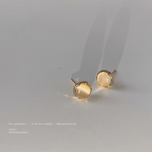 极简主义~925银针镀14K圆形玻璃猫眼石耳钉 气质简约百搭日常耳饰