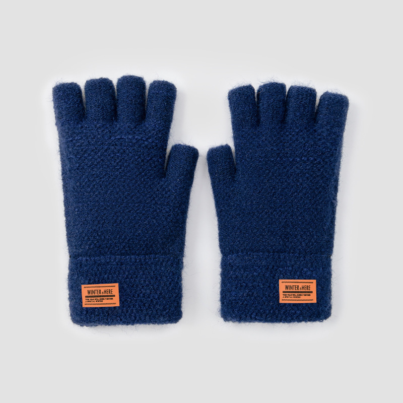 Half-Finger Riding Gloves Male Student Autumn and Winter Wool Knitted plus Fluff Warm-Keeping and Cold-Proof Cycling Open Finger Touch Screen Wholesale