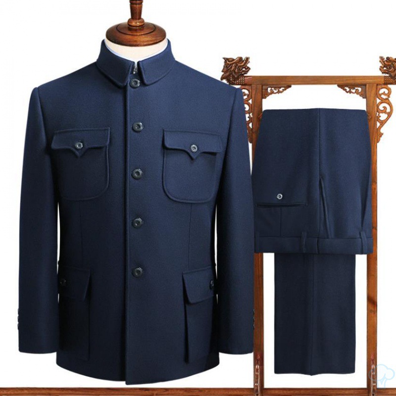 爸爸婚宴礼服中山装羊毛呢男套装外套爷爷中山服秋冬老人中老年