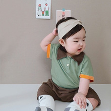 2024韩国童装夏款婴童撞色领短袖T恤婴儿t恤衫宝宝短袖上衣棉