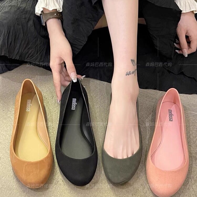 巴西梅丽莎春秋女鞋2024新款圆头浅口单鞋纯色软底套脚包头女凉鞋