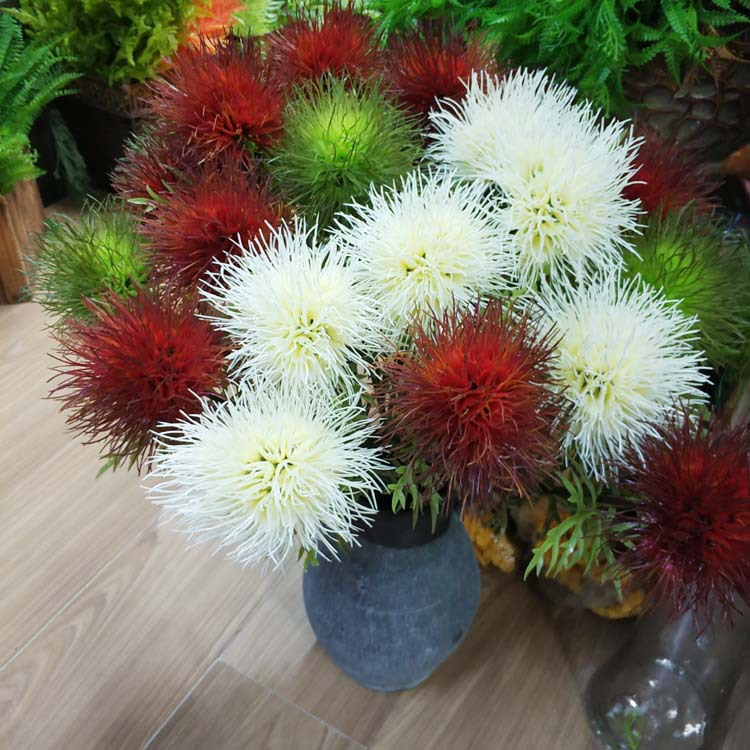 仿真毛毛球塑胶花单支绒球花毛丹花海胆花装饰仿真花