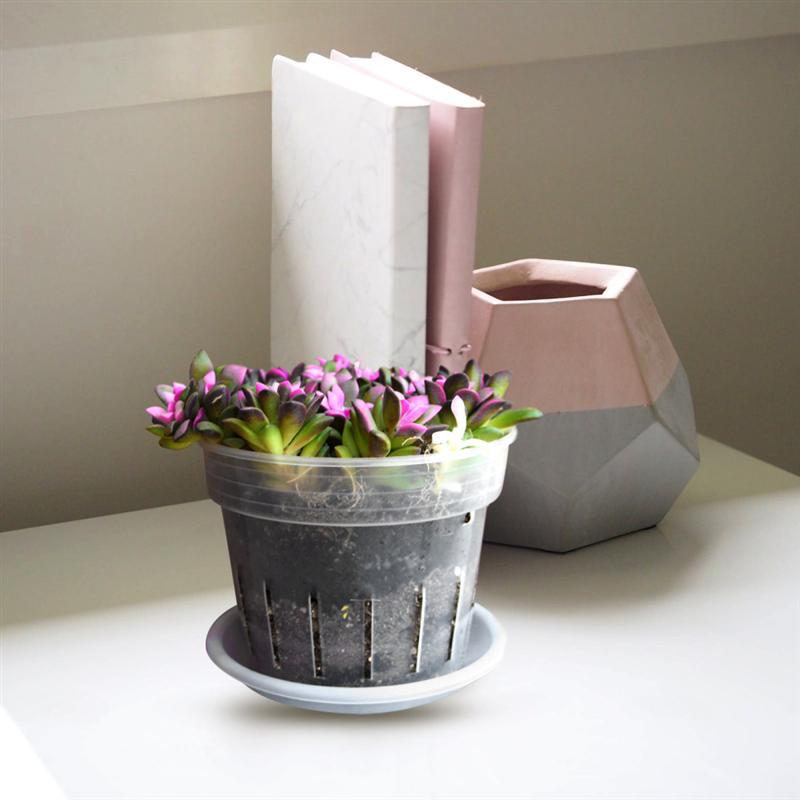 亚马逊兰花种植盆 4寸透明花盆 塑料带孔种植育苗盆 兰花盆带托盘