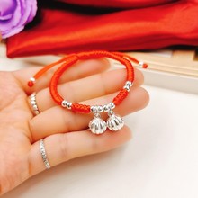 990纯银铃铛红绳手链一步一响小众设计感新款编织手绳学生礼物