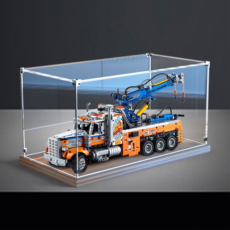 适用乐高42128重型拖车亚克力展示盒 透明木质底防尘罩手办收纳盒