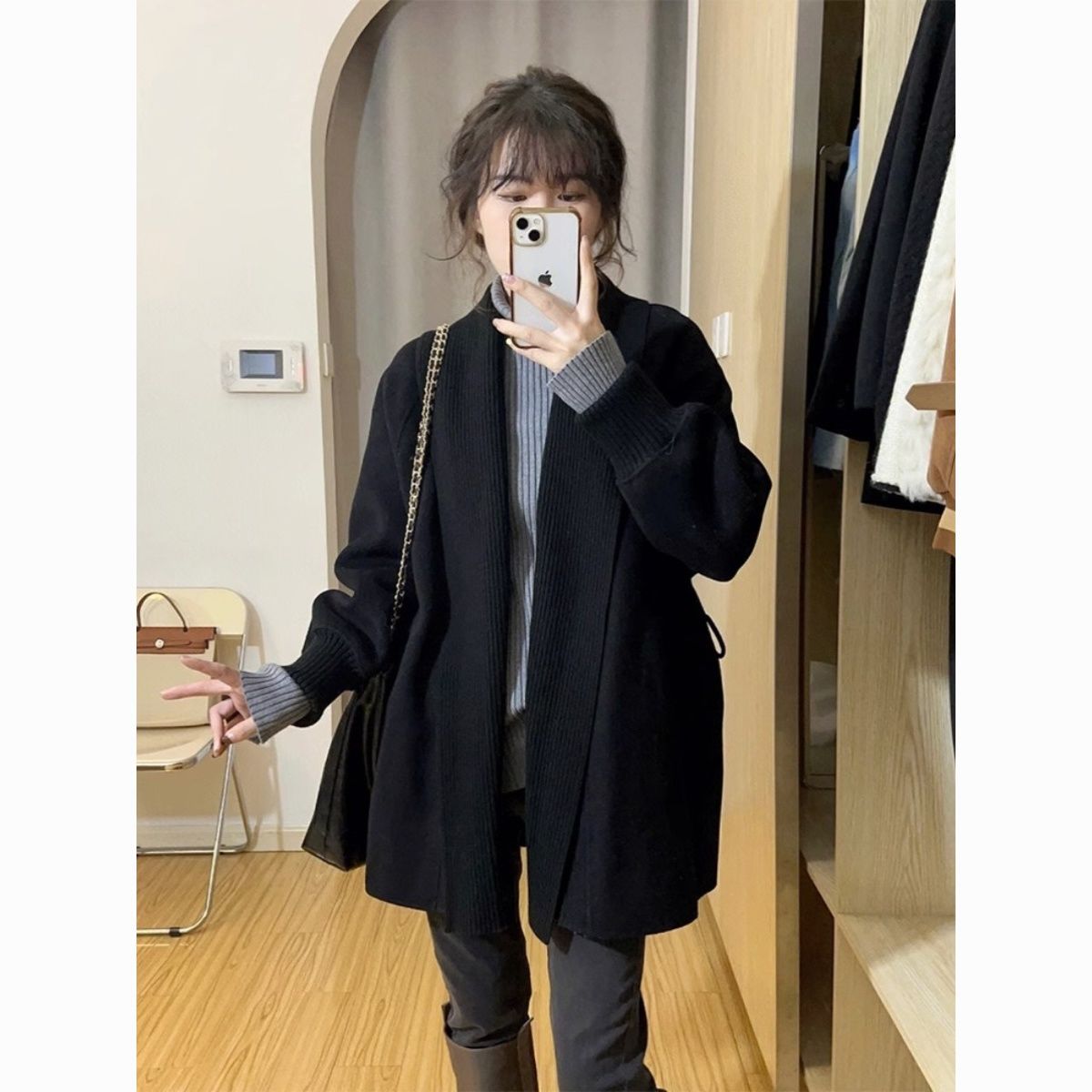 早秋季2023新款女装今年流行爆款黑色毛衣针织开衫女士厚外套秋冬