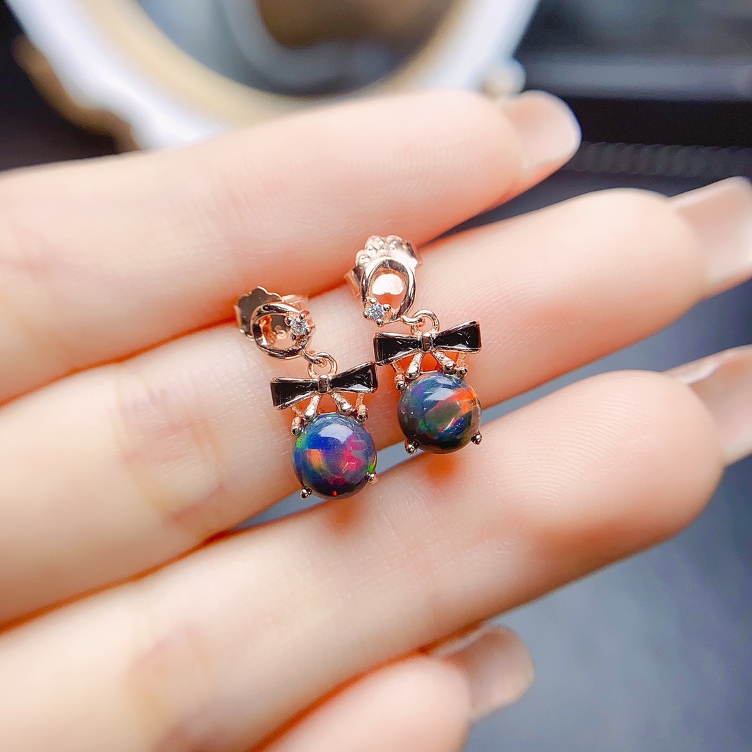 工厂批发爆款天然黑欧泊耳钉s925银镶嵌主石6*6热销欧美一件代发