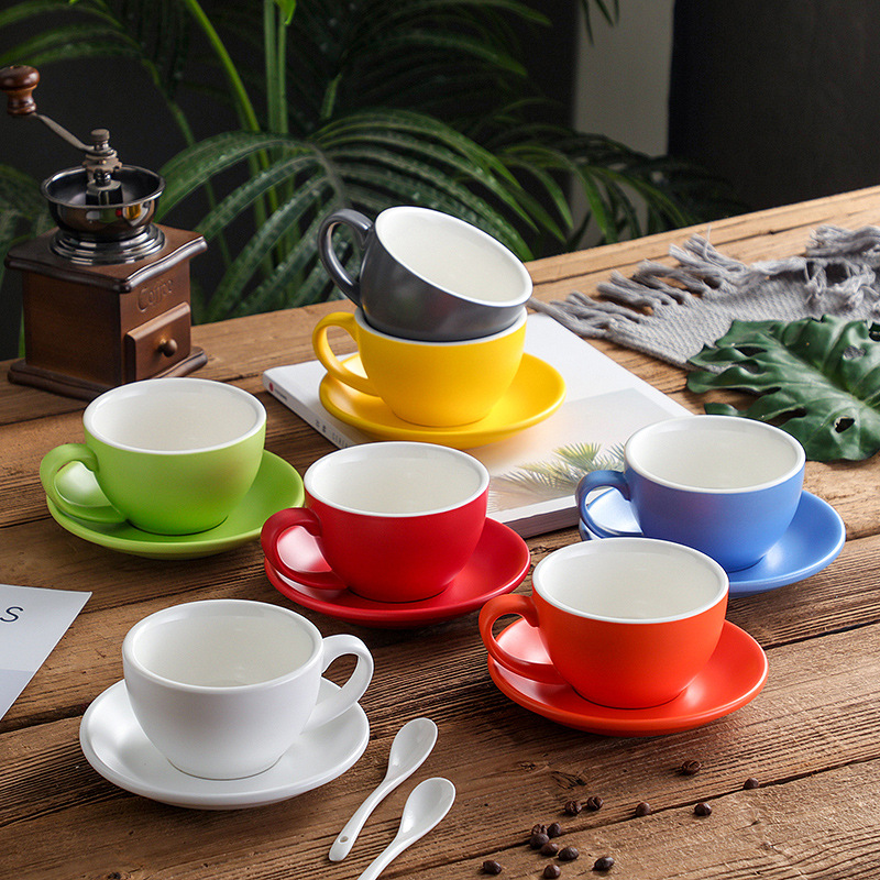 哑光陶瓷大容量300ML咖啡杯碟套装欧式卡布奇诺拿铁杯制作LOGO